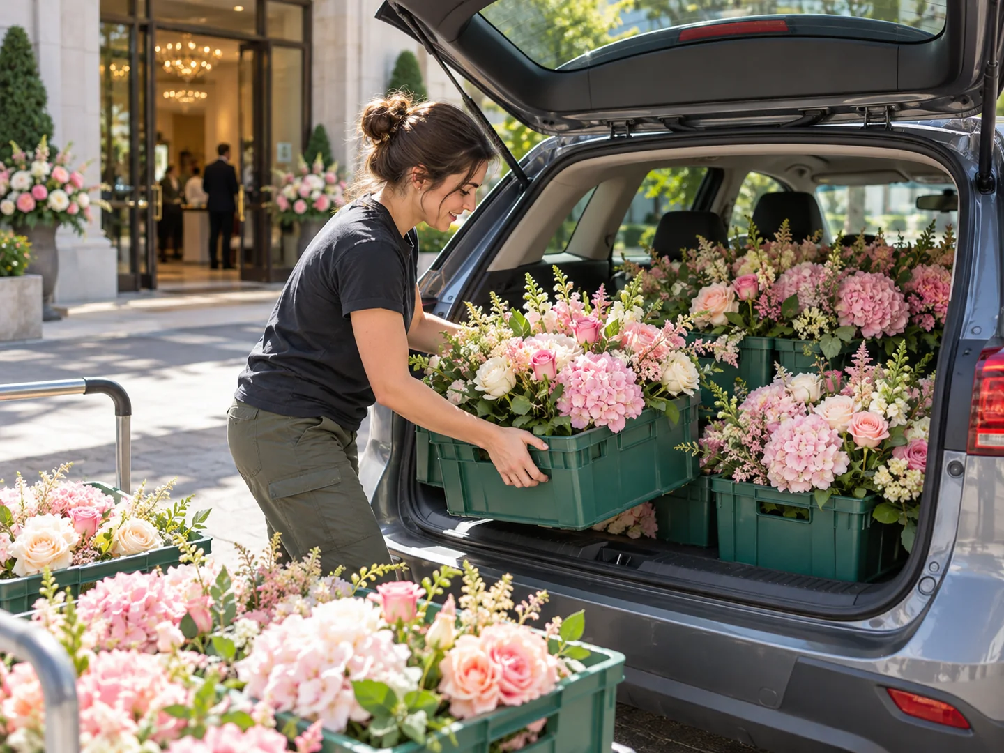 Event flowers being loaded for pick-up
